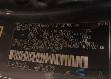 2014 Toyota Highlander Limited V6 из США, поврежденный, VIN 5TDDKRFH7ES011207